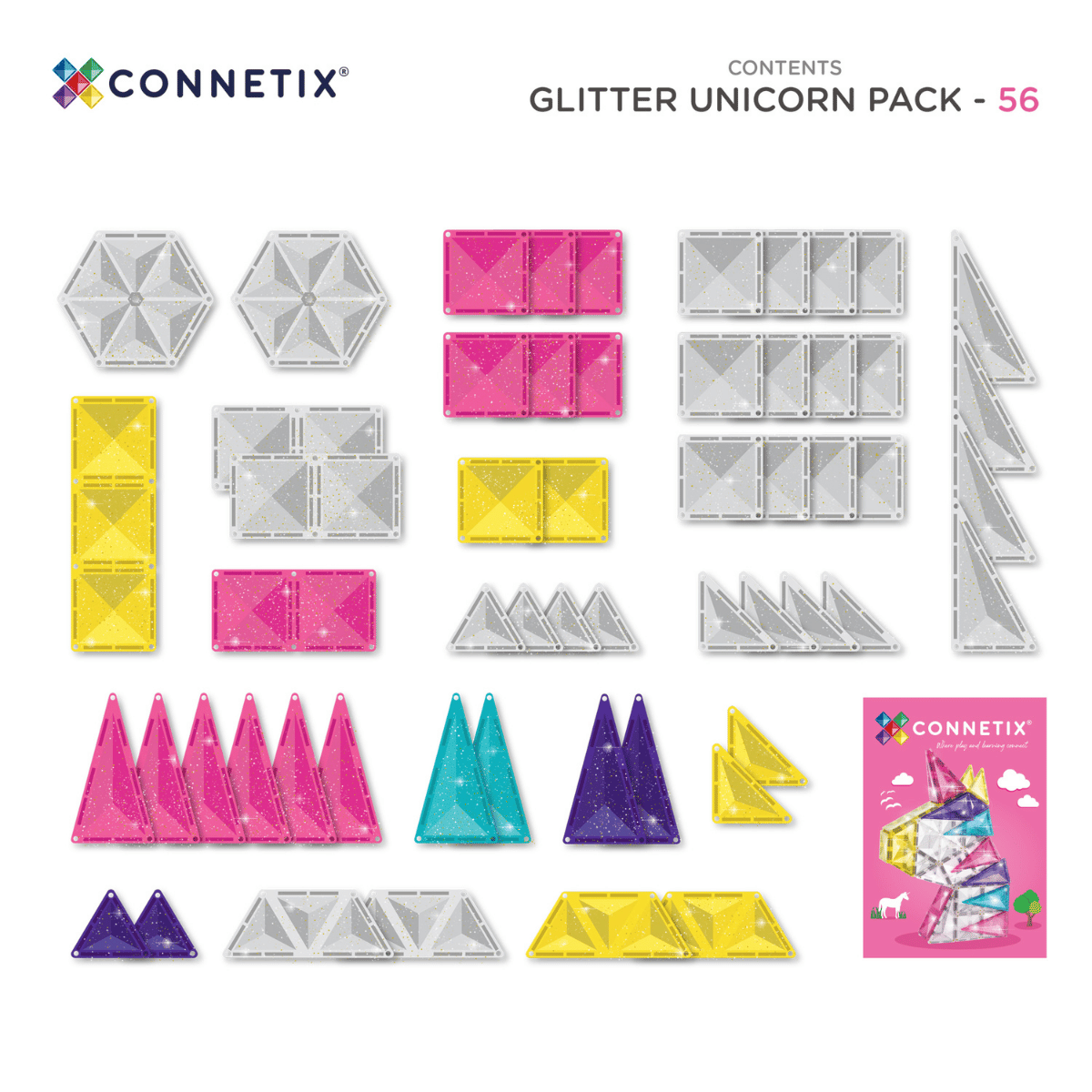 Connetix Glitter Unicorn Pack with various geometric shapes