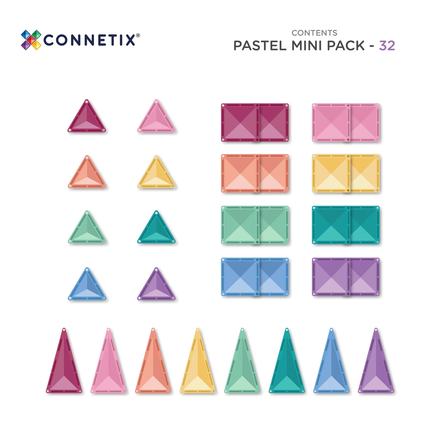 CONNETIX 32 Piece Pastel Mini Pack | Magnetic Tiles for Kids