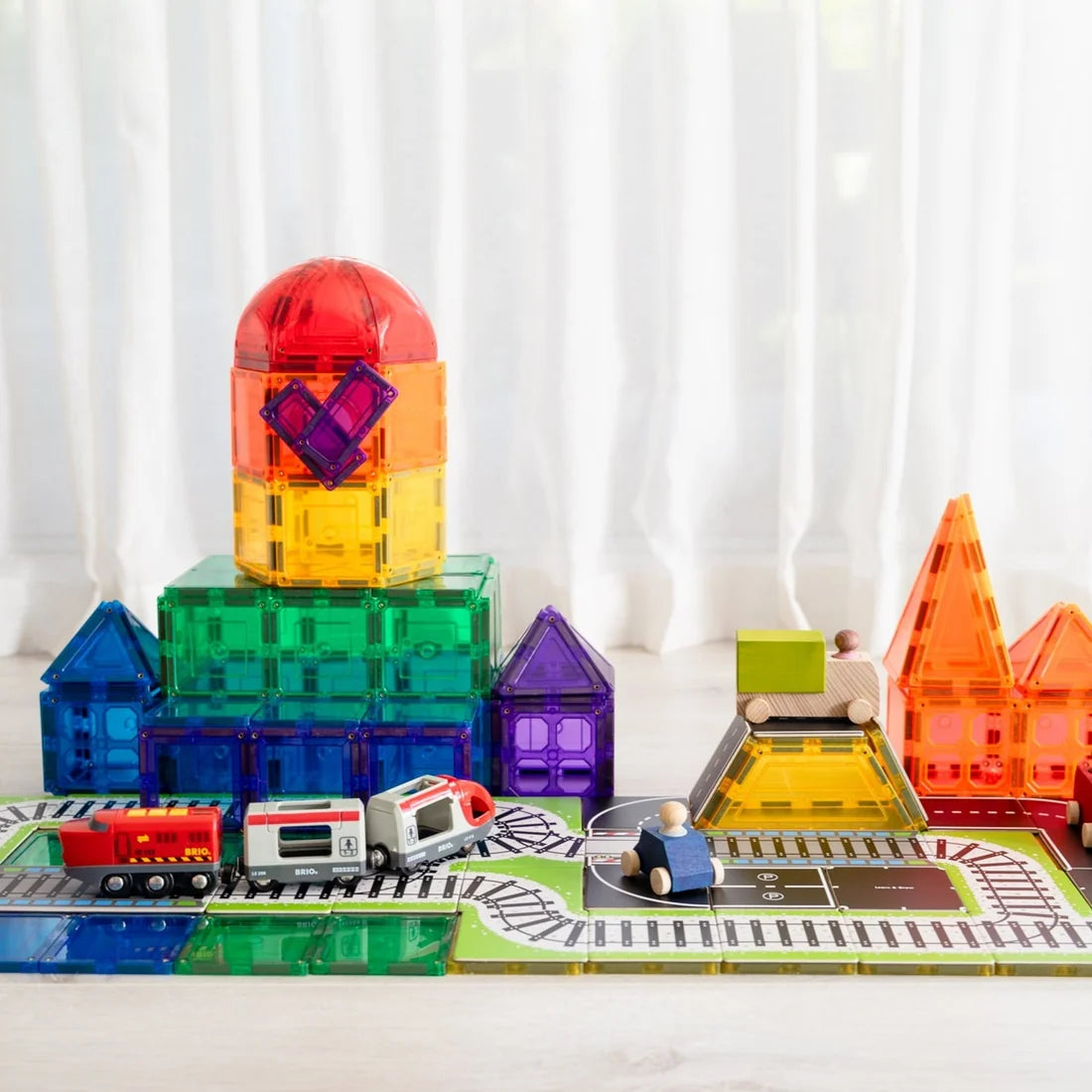 TileTek 36 Piece Topper Train Pack | Magnetic Tile Train Tracks