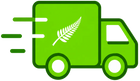 Green delivery truck icon with a leaf symbol on a light green circle