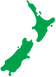 Green silhouette of New Zealand on a white background