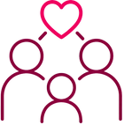 Icon of three people with a heart above them on a white background