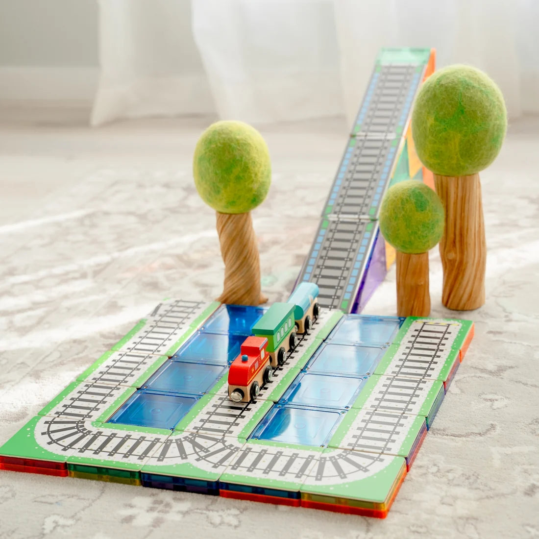 TileTek 36 Piece Topper Train Pack | Magnetic Tile Train Tracks