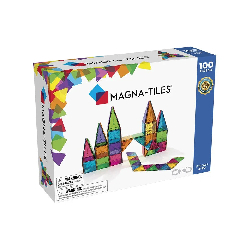 Magna-Tiles packaging with colorful tiles and brand name 
