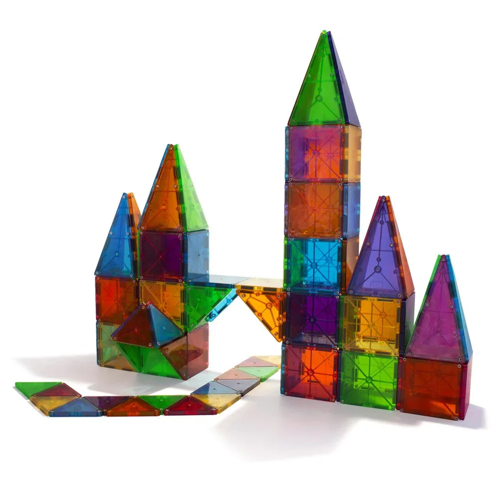 Colorful magnetic building blocks forming a castle