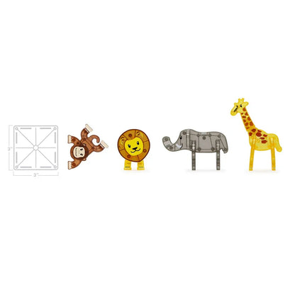 Set of toy animal figures including a monkey, lion, elephant, and giraffe