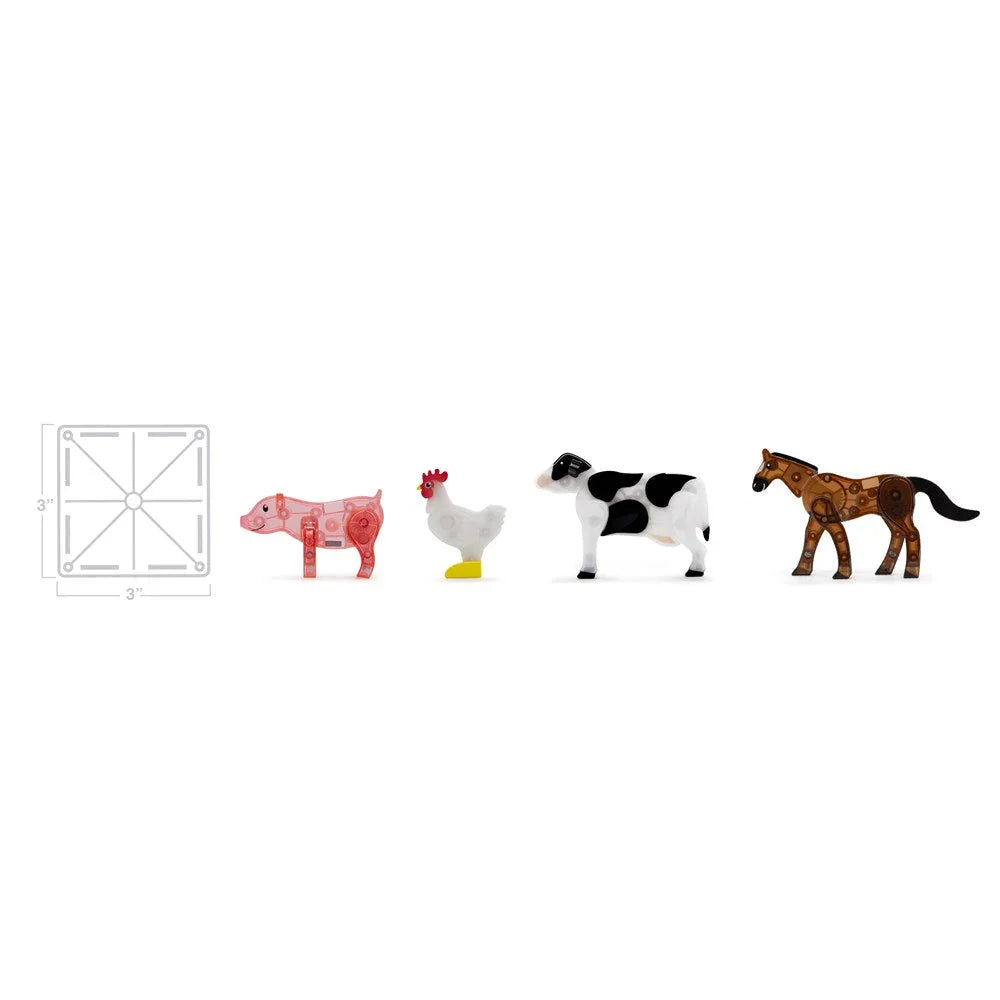 Set of toy farm animals including a pig, chicken, cow, and horse 