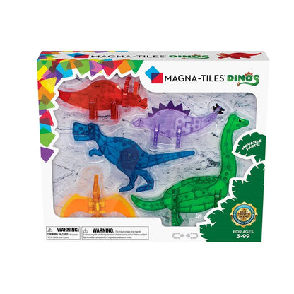 Magna-Tiles Dinos toy set packaging with colorful dinosaur figures 