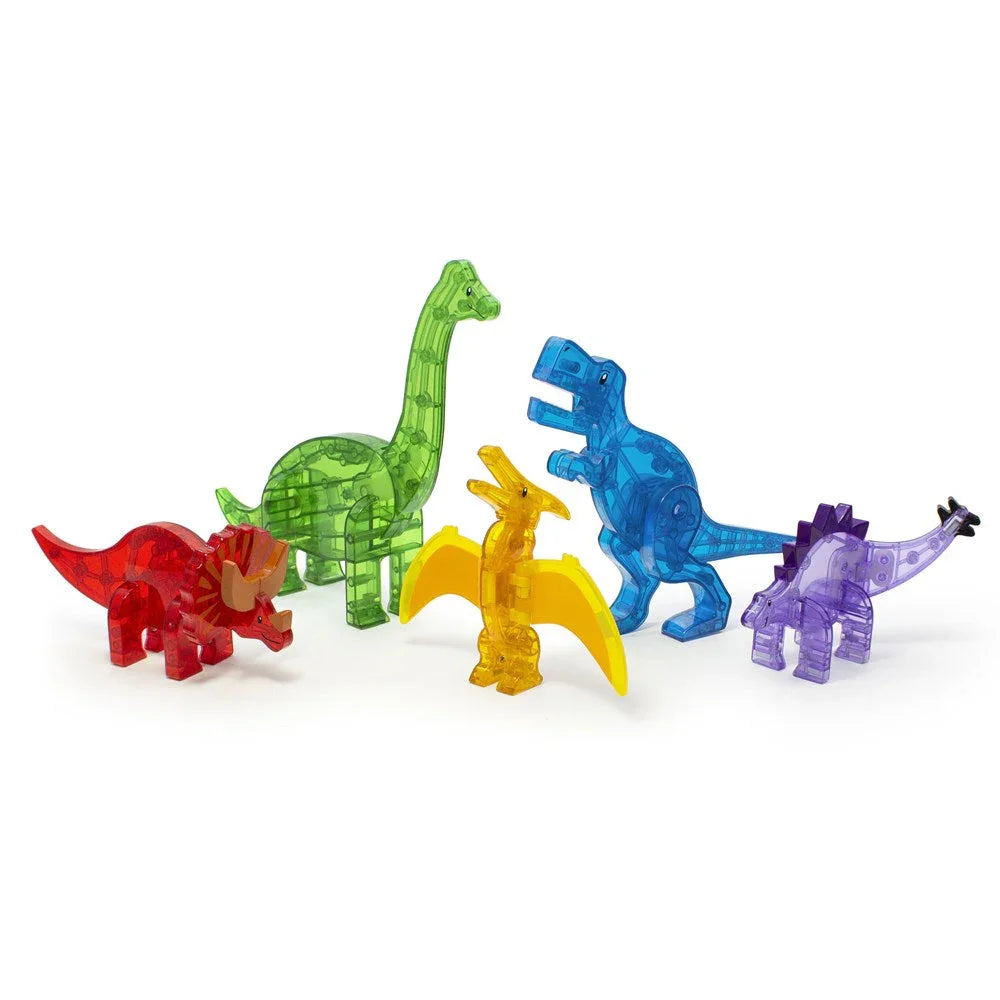 Five colorful transparent dinosaur models 