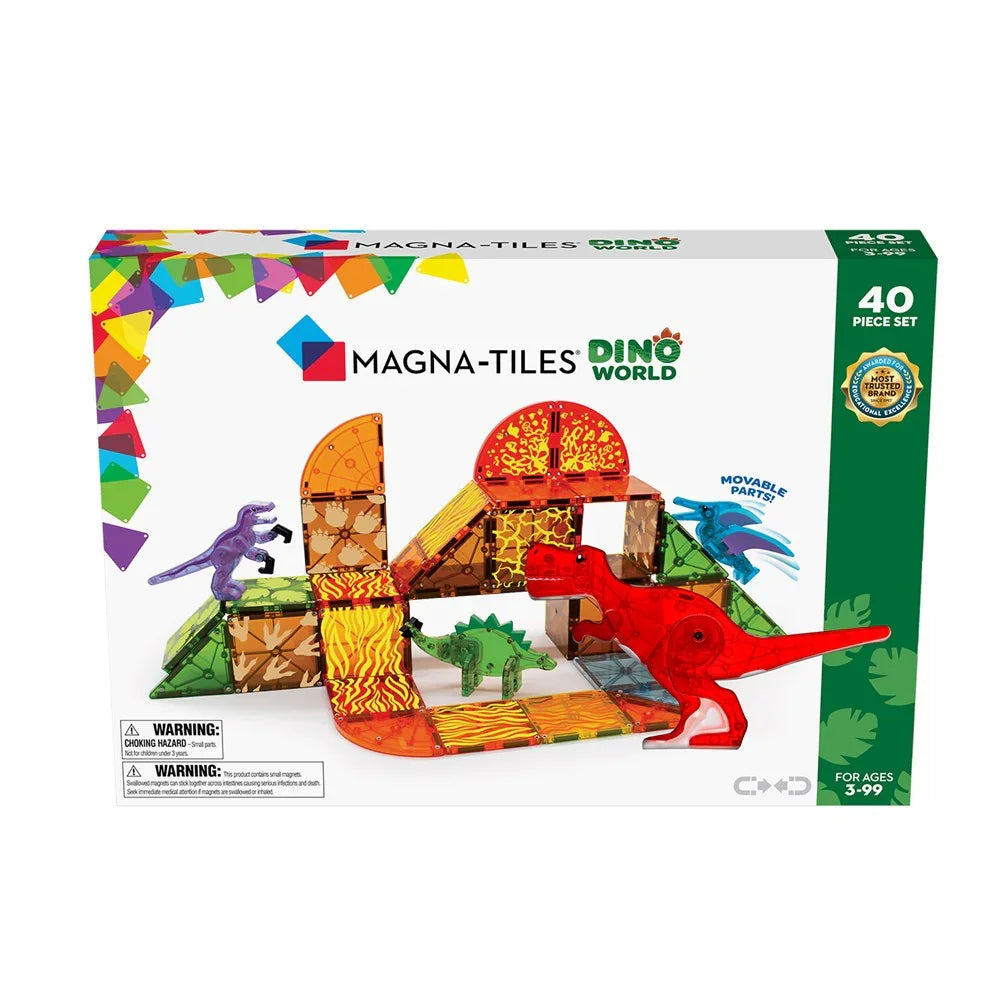 Magna-Tiles Dino World toy set packaging with colorful tiles and dinosaurs 