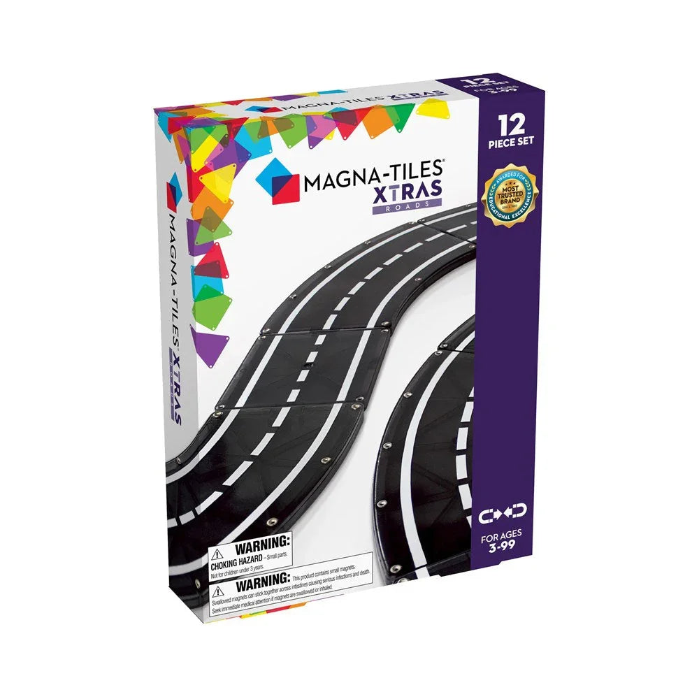 Magna-Tiles Xtras packaging with colorful design and road track illustration 