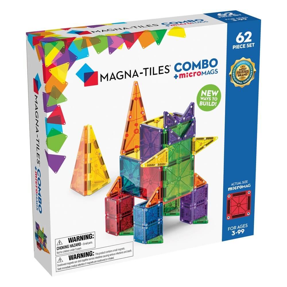 Magna-Tiles Combo microMAGS toy set packaging with colorful tiles and branding