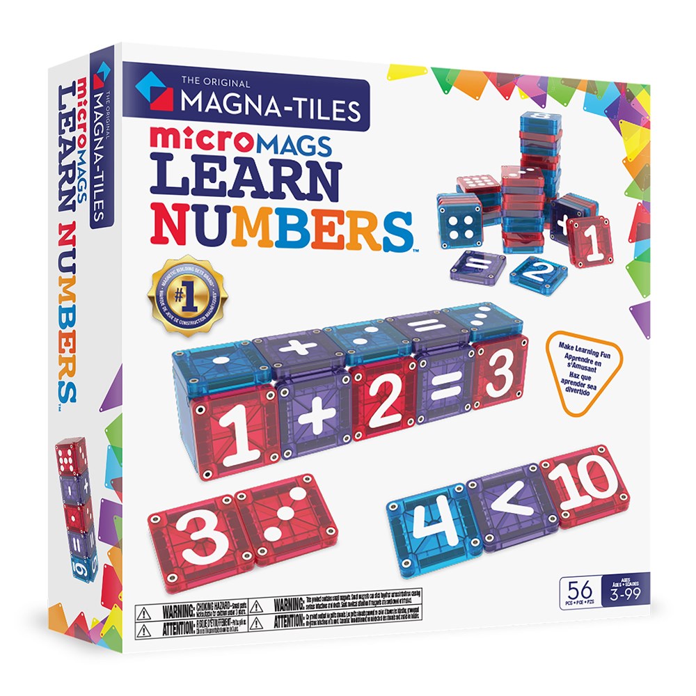 Magna-Tiles Micromags Learn Numbers educational toy packaging with colorful tiles