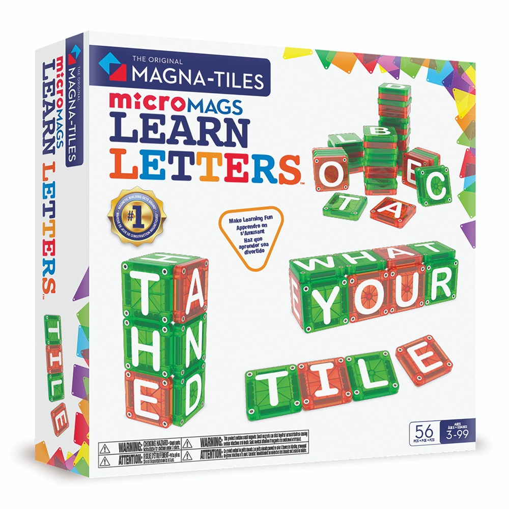 Magna-Tiles Micromags packaging with colorful letter tiles 