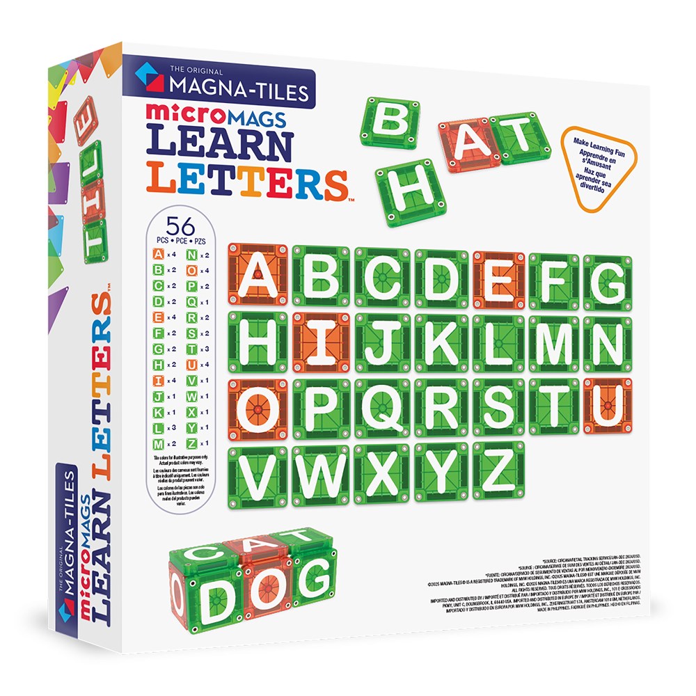 Magna-Tiles Learn Letters toy set packaging with colorful letter tiles 