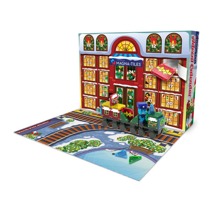 Magna-Tiles toy set with a cityscape building and play mat 