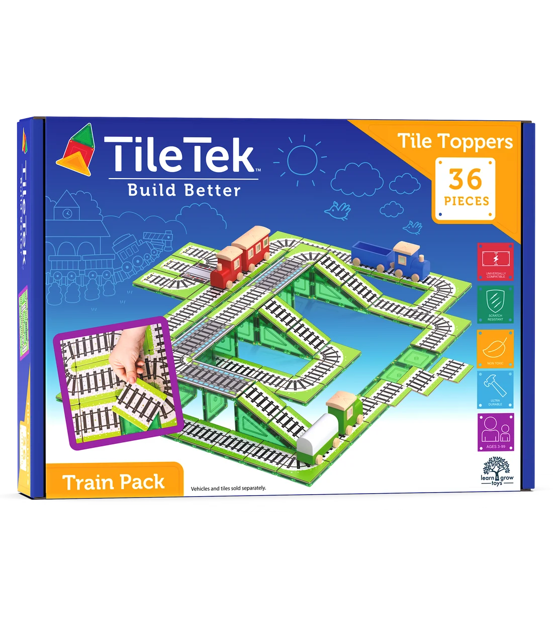 TileTek 36 Piece Topper Train Pack | Magnetic Tile Train Tracks