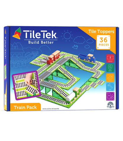 TileTek 36 Piece Topper Train Pack | Magnetic Tile Train Tracks
