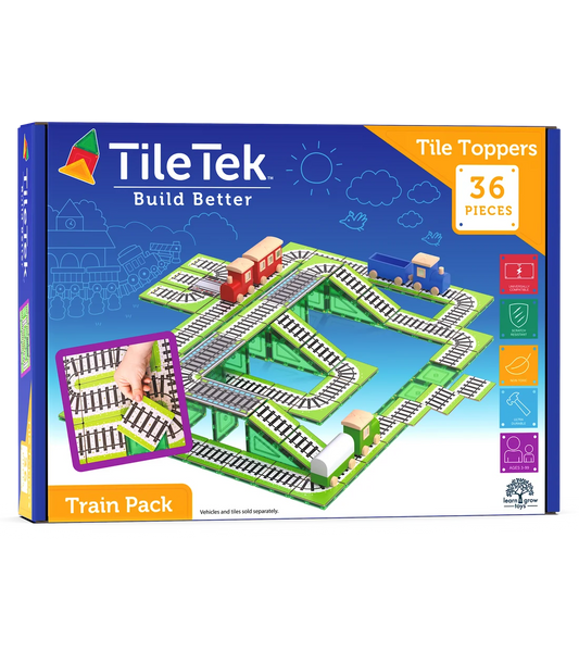 TileTek 36 Piece Topper Train Pack | Magnetic Tile Train Tracks
