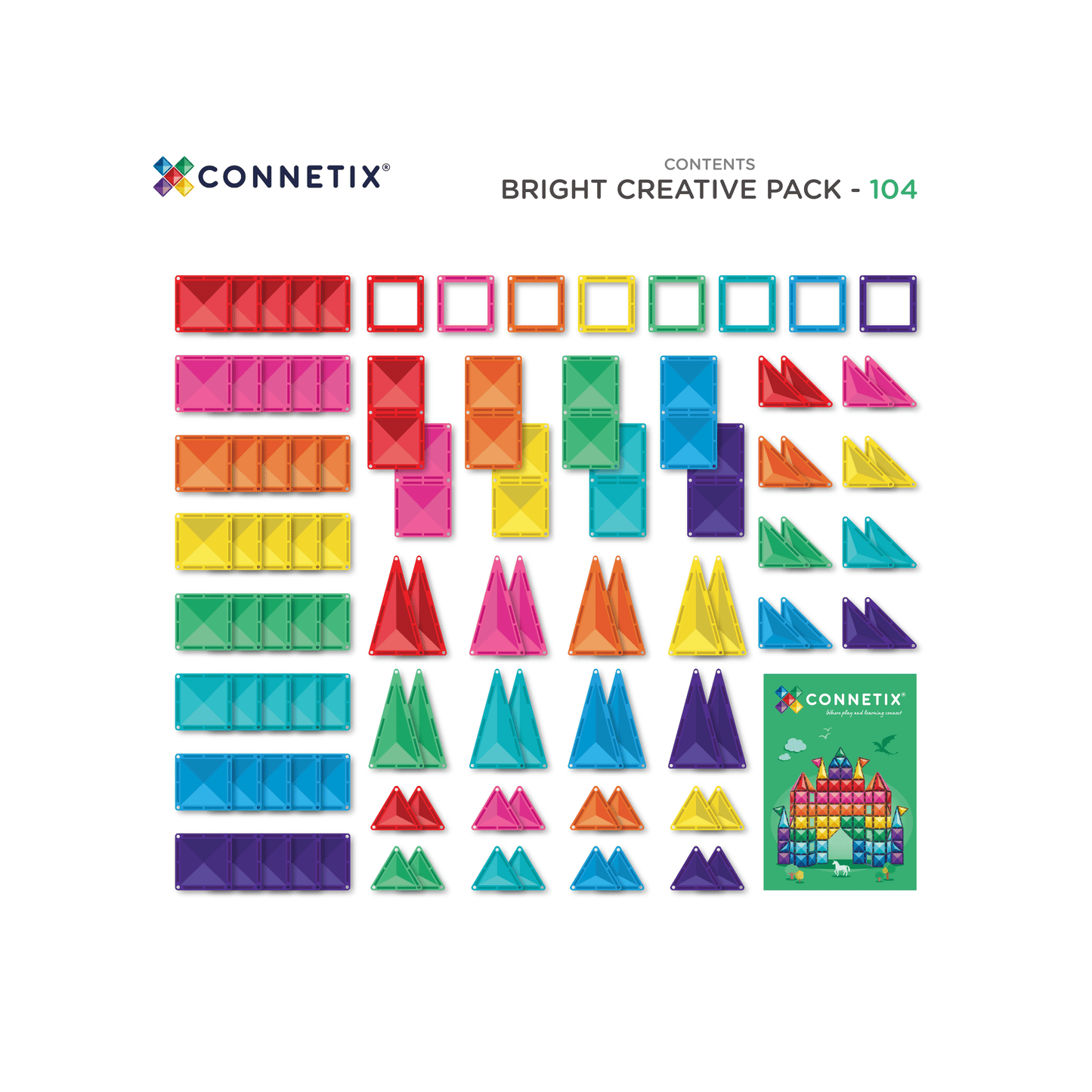 CONNETIX 104 Piece Bright Creative Pack | Magnetic Tiles