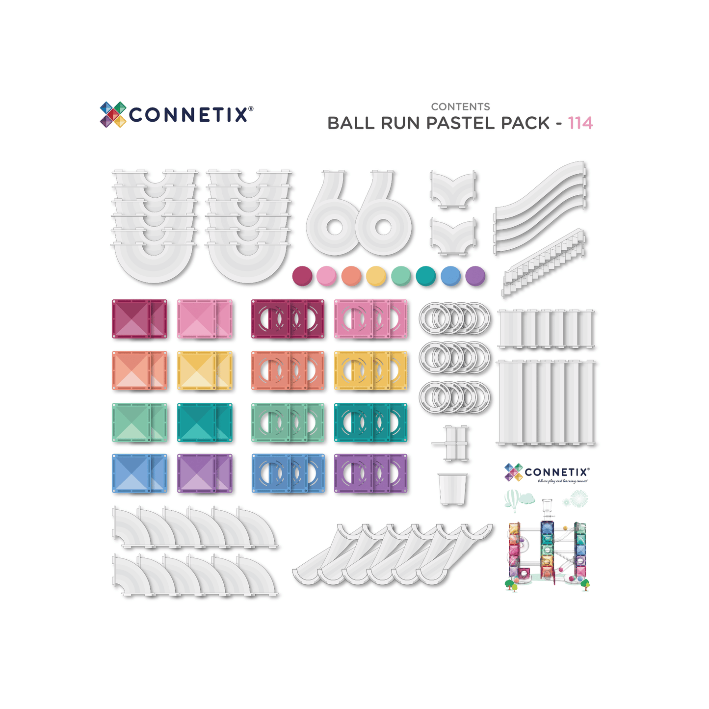 CONNETIX Ball Run Pastel Pack 114pc | Magnetic Ball Run