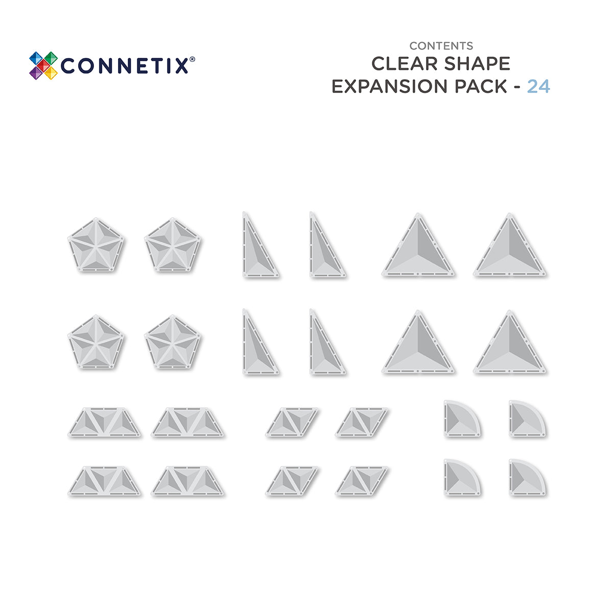 Clear shape expansion pack by Connetix with various geometric shapes 