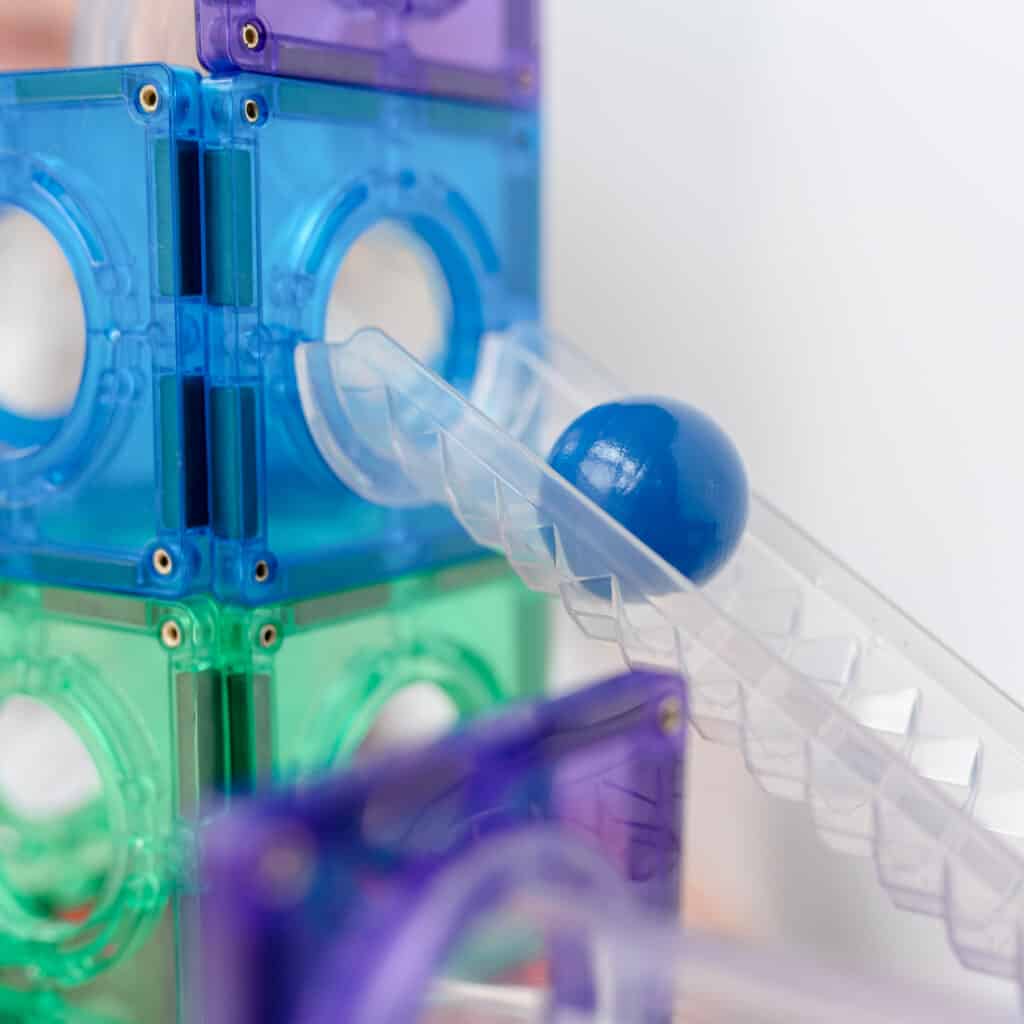 Close-up of colorful magnetic building blocks 