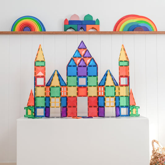  colorful magnetic tile tower with Connetix magnetic tiles