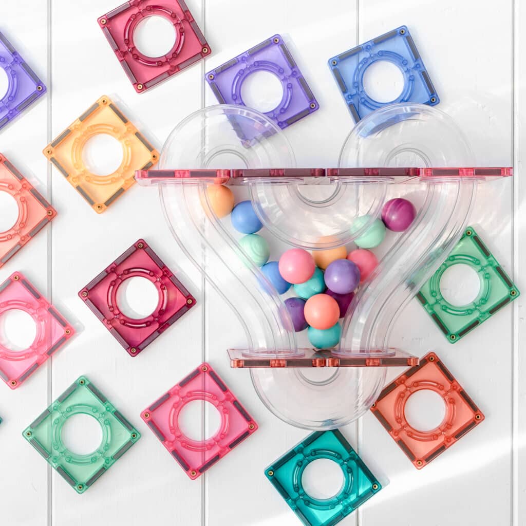 Colorful plastic toys with transparent tubes and colorful balls