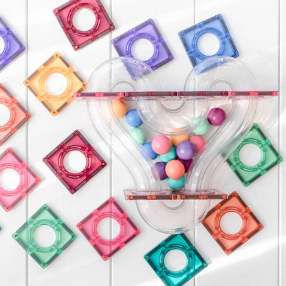 Colorful plastic toys with transparent tubes and colorful balls