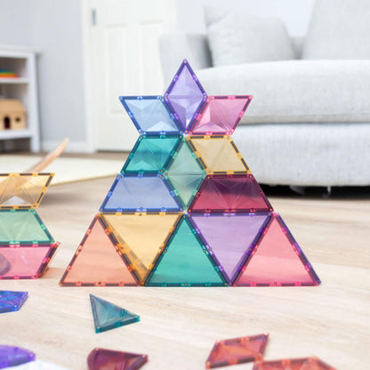 Colorful geometric pyramid made of magnetic building blocks 