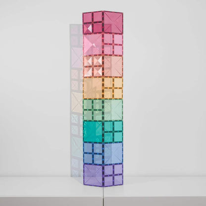 Colorful geometric tower made of interlocking cubes 