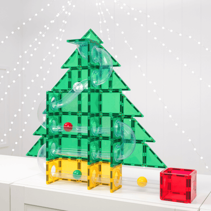Connetix magnetic tile Christmas tree construction with festive decorations