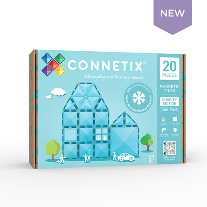 Connetix magnetic tiles packaging with blue house design