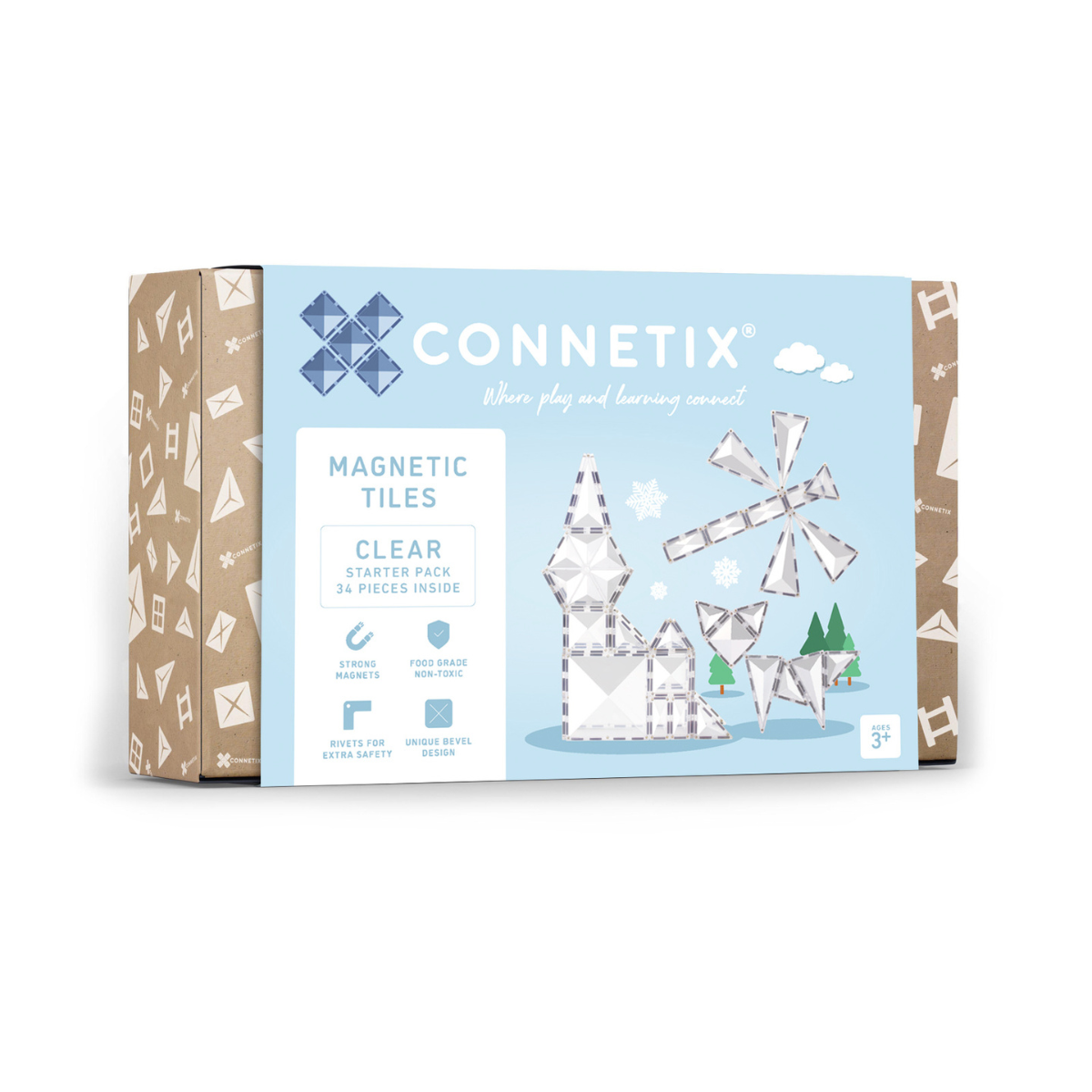 Connetix magnetic tiles packaging with castle 