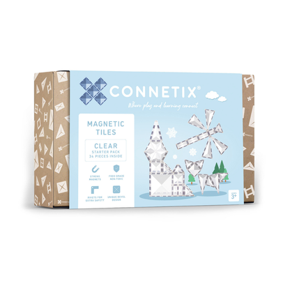 Connetix magnetic tiles packaging with castle 
