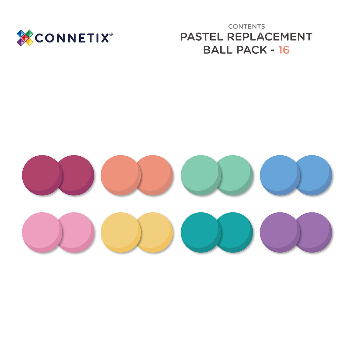 Pastel color replacement ball pack by Connetix with 16 pastel shades 