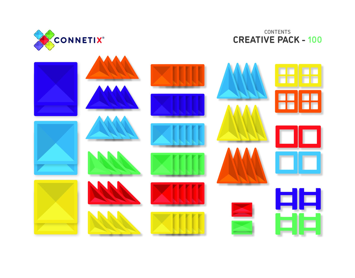 Connetix Rainbow Creative Pack 100 piece magnetic tile set contents overview