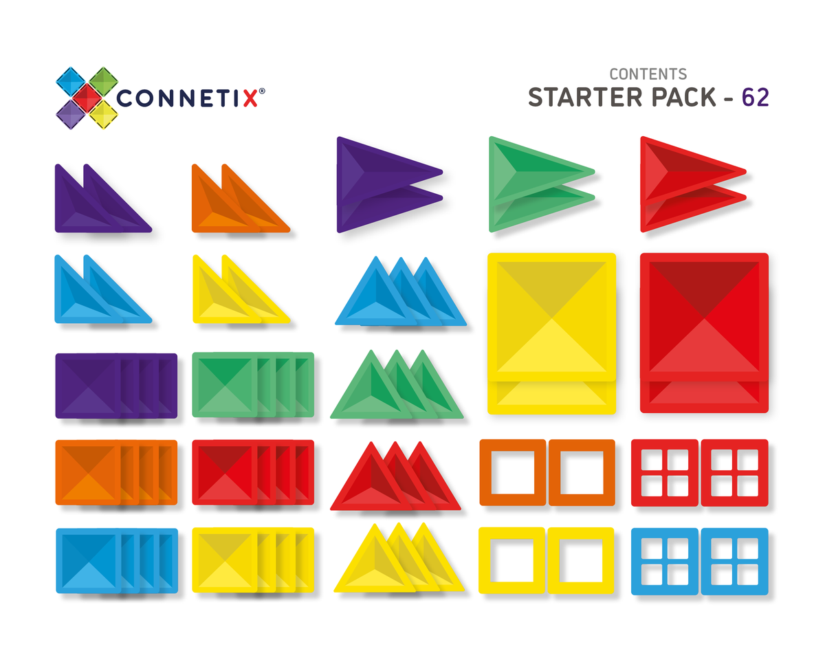 Connetix Rainbow Creative Pack 102 piece magnetic tile set contents overview
