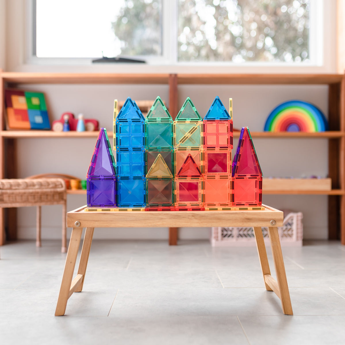 Various magnetic tile construction ideas created with Connetix Creative Pack
