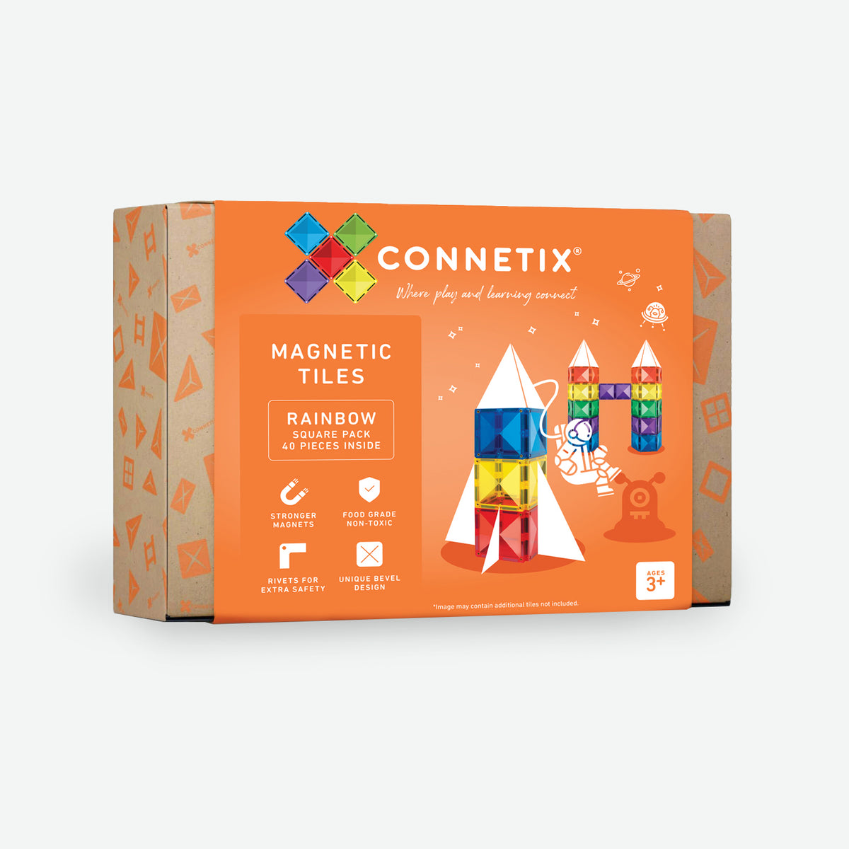 CONNETIX 40 Piece Rainbow Square Pack | Magnetic Tiles Set