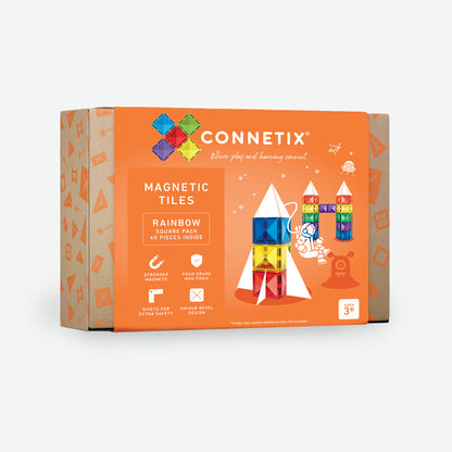 CONNETIX 40 Piece Rainbow Square Pack | Magnetic Tiles Set