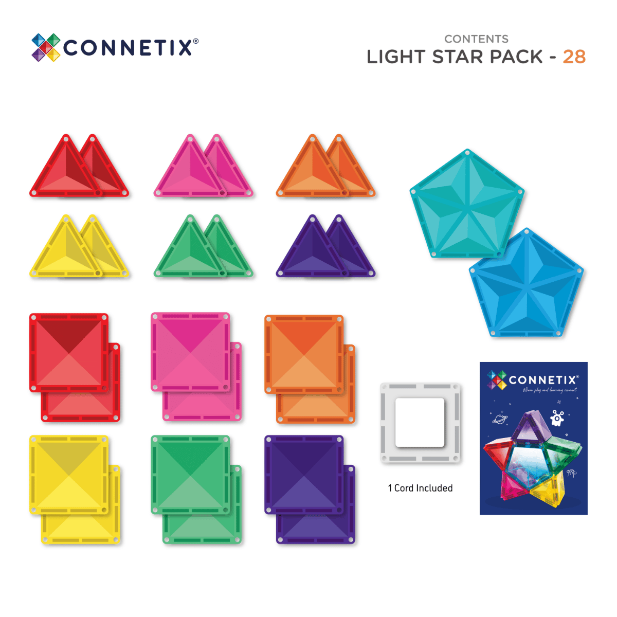 CONNETIX Light Star Pack 28 Piece | Light-Up Magnetic Tiles