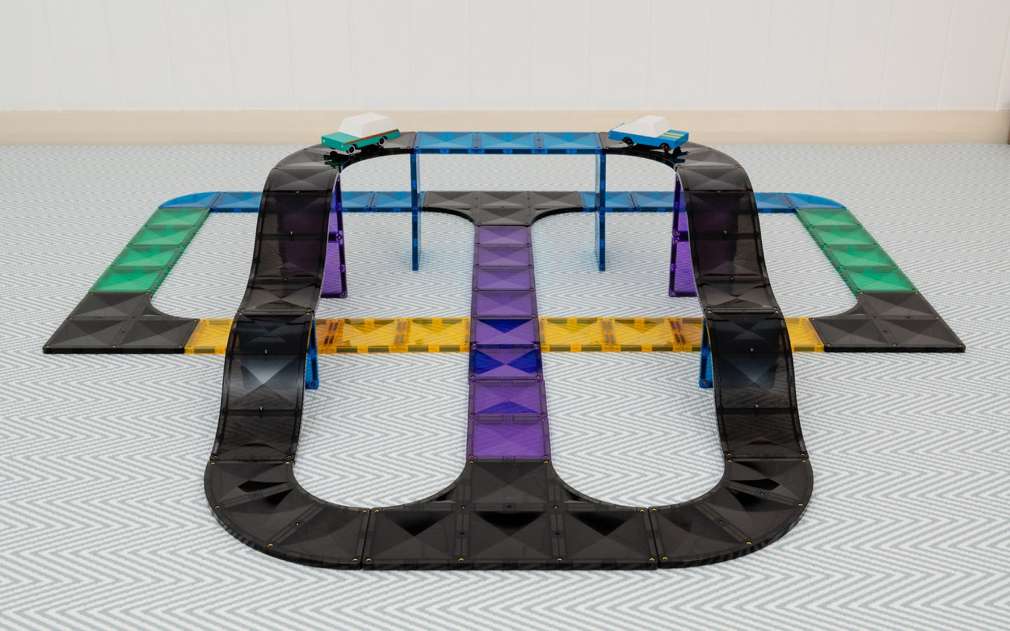 CONNETIX 16 Piece Roads, Ramps & Intersections Pack | Magnetic Tiles