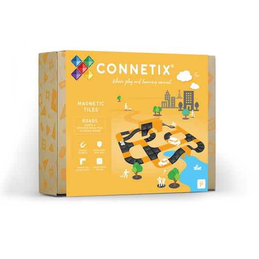 CONNETIX 16 Piece Roads, Ramps & Intersections Pack | Magnetic Tiles