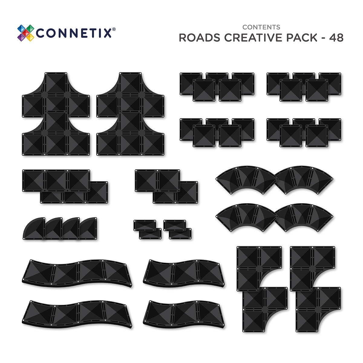 CONNETIX Creative Roads Pack 48 Piece | Magnetic Tiles Set