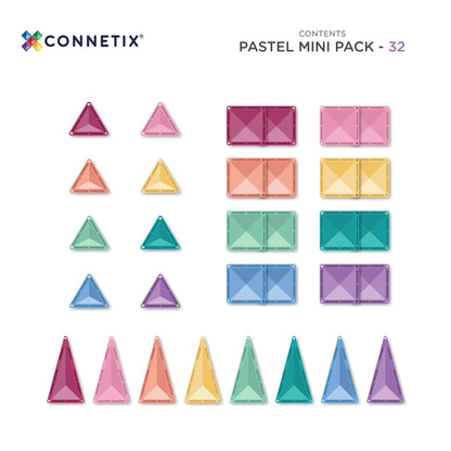CONNETIX 32 Piece Pastel Mini Pack | Magnetic Tiles for Kids
