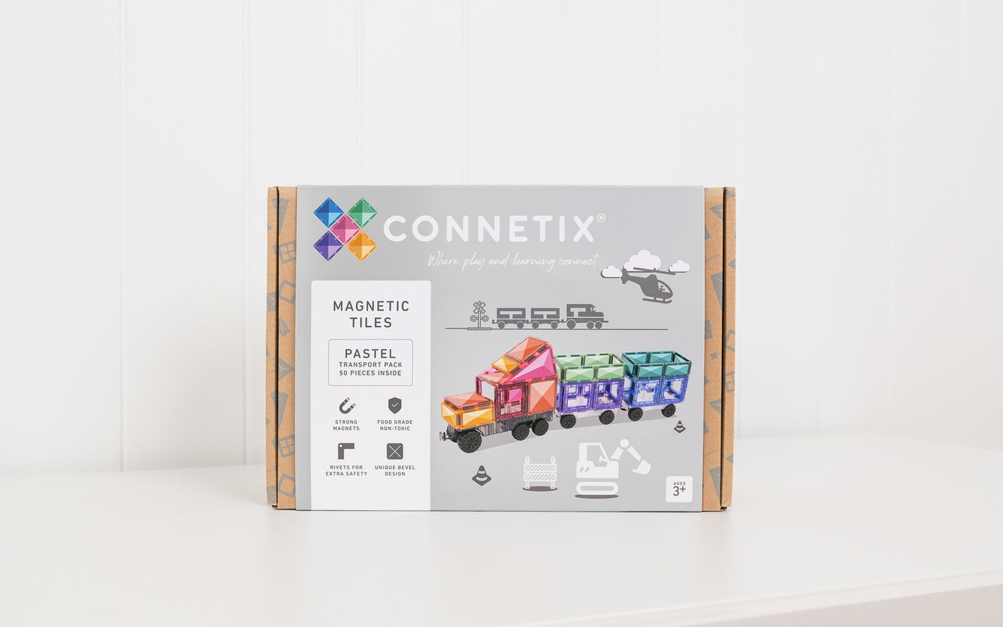 CONNETIX 50 Piece Pastel Transport Pack | Magnetic Vehicle Tiles