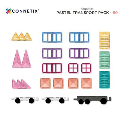 CONNETIX 50 Piece Pastel Transport Pack | Magnetic Vehicle Tiles