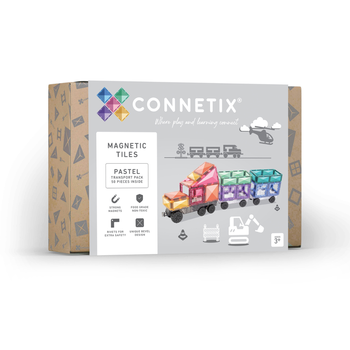CONNETIX 50 Piece Pastel Transport Pack | Magnetic Vehicle Tiles